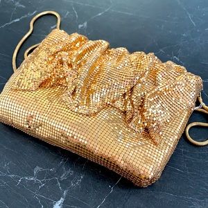 Mesh bag with drape front and shoulder strap, Gold